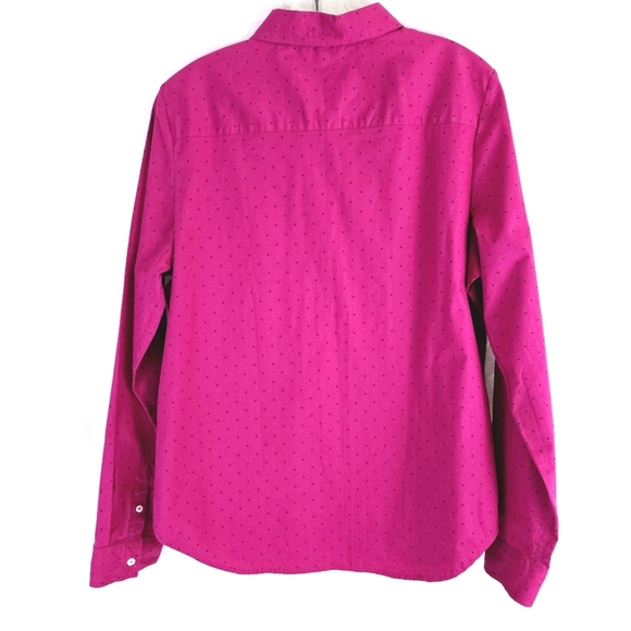 US Polo Lauren Women Sz L Classic Hot Pink Blue Long Sleeve Button Front Top - Picture 2 of 10
